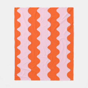 Orange Pink Abstract Groovy Stripe Minimalist Fleece Blanket