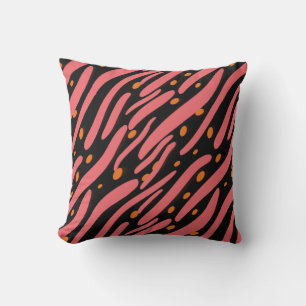 Orange Pink Abstract Line Pattern With Black Throw Pillow