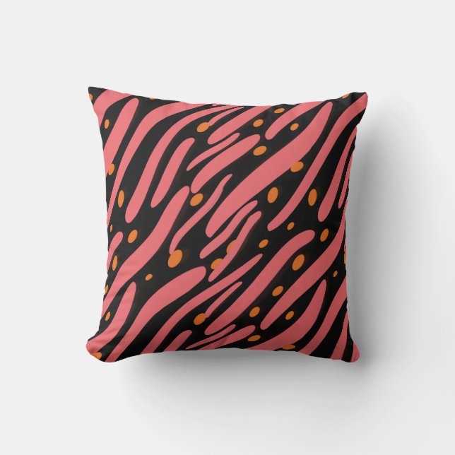 Orange Pink Abstract Line Pattern With Black  Throw Pillow (Front)