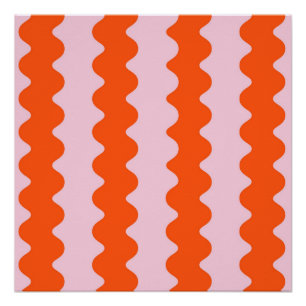 Orange Pink Abstract Stripe Groovy Spring Poster