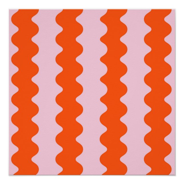 Orange Pink Abstract Stripe Groovy Spring Poster (Front)
