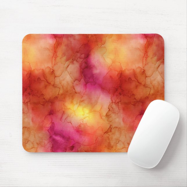 Orange Pink Alcohol Ink Marble Mouse Pad (With Mouse)