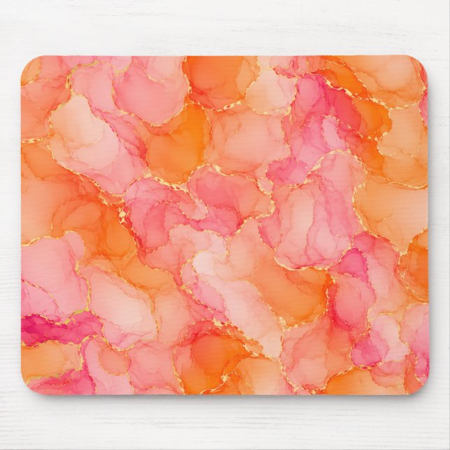 Orange Pink Alcohol Ink Marble Pattern Mouse Pad (Front)