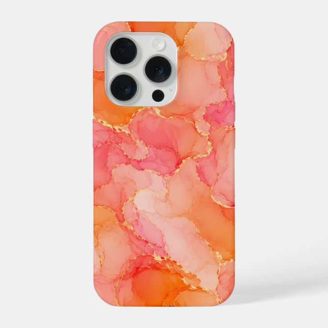 Orange Pink Alcohol Ink Pattern Iphone Case (Back)