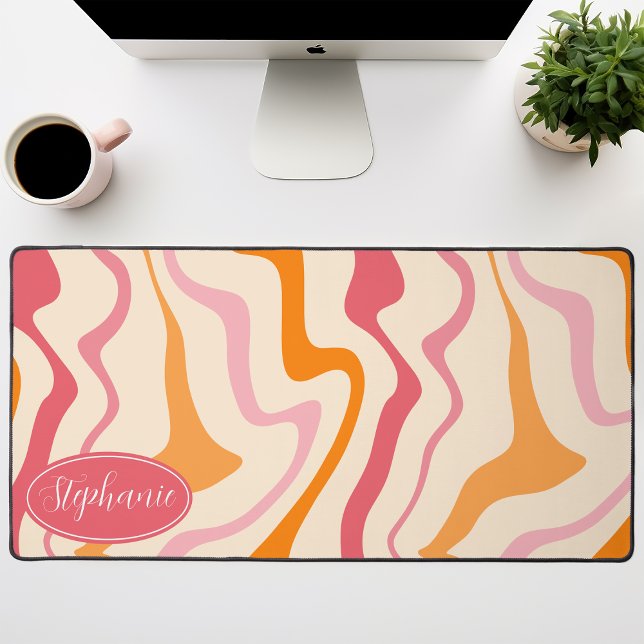 Orange, Pink, And Cream Retro 70s Groovy Waves Desk Mat (Creator Uploaded)