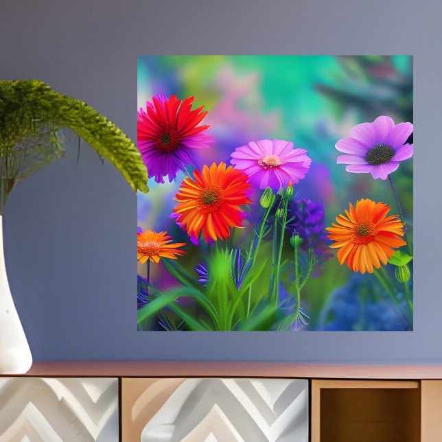 Orange Pink and Purple Flowers AI Art Poster (Creator Uploaded)