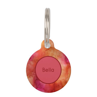Orange Pink and Red Alcohol Ink Marble Swirls Pet ID Tag