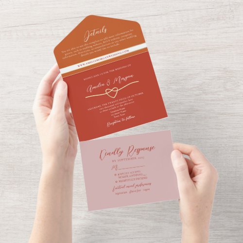 Orange Pink and Red Wedding All In One Invitation