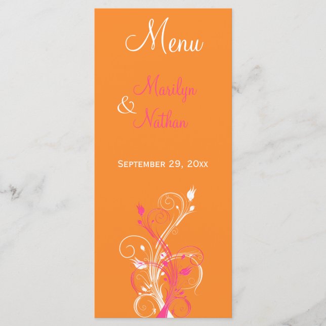 Orange, Pink, and White Floral Menu Card (Front)