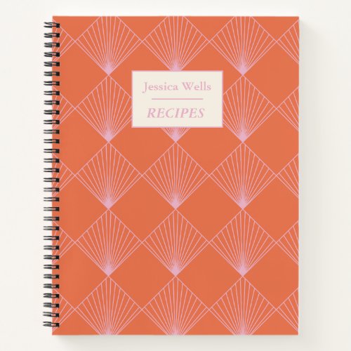 Orange Pink Art Deco Pattern Personalized Recipe Notebook