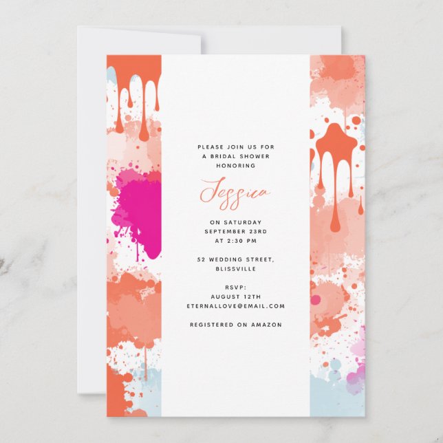 Orange Pink Blue Abstract Modern Bridal Shower Invitation (Front)
