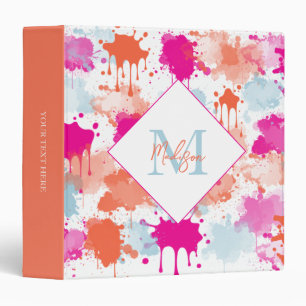Orange Pink Blue Abstract Modern Paint Splashes  3 Ring Binder