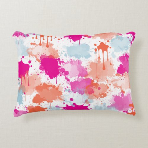 Orange Pink Blue Abstract Modern Paint Splashes  Accent Pillow