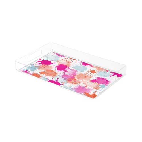 Orange Pink Blue Abstract Modern Paint Splashes Acrylic Tray