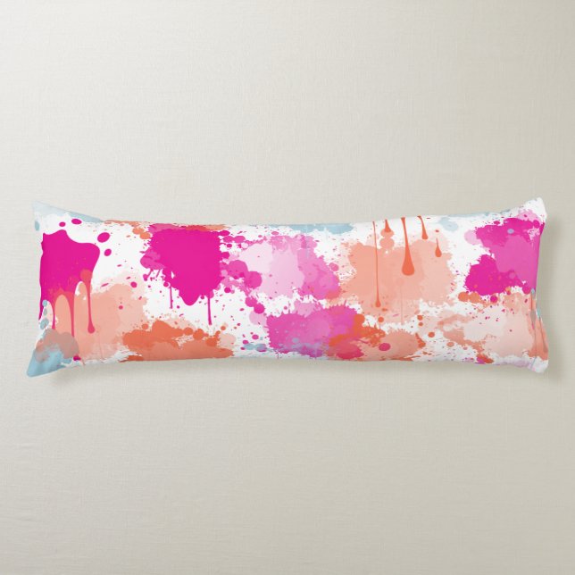 Orange Pink Blue Abstract Modern Paint Splashes Body Pillow (Front)