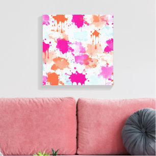 Orange Pink Blue Abstract Modern Paint Splashes Canvas Print