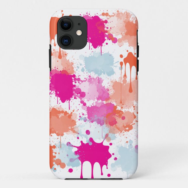 Orange Pink Blue Abstract Modern Paint Splashes Case-Mate iPhone Case (Back)
