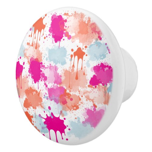 Orange Pink Blue Abstract Modern Paint Splashes Ceramic Knob