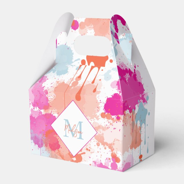 Orange Pink Blue Abstract Modern Paint Splashes  Favor Boxes (Front Side)