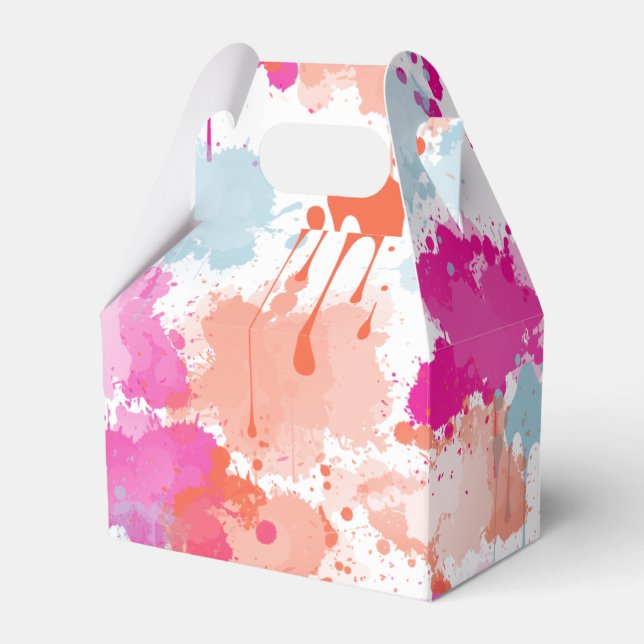 Orange Pink Blue Abstract Modern Paint Splashes Favor Boxes (Front Side)