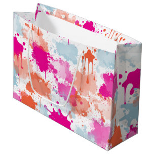 Orange Pink Blue Abstract Modern Paint Splashes Large Gift Bag