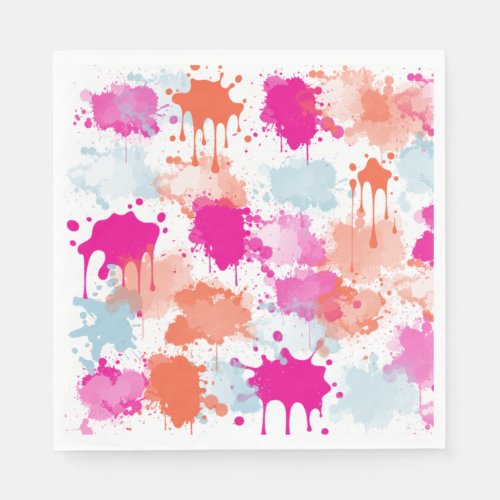 Orange Pink Blue Abstract Modern Paint Splashes  Napkins