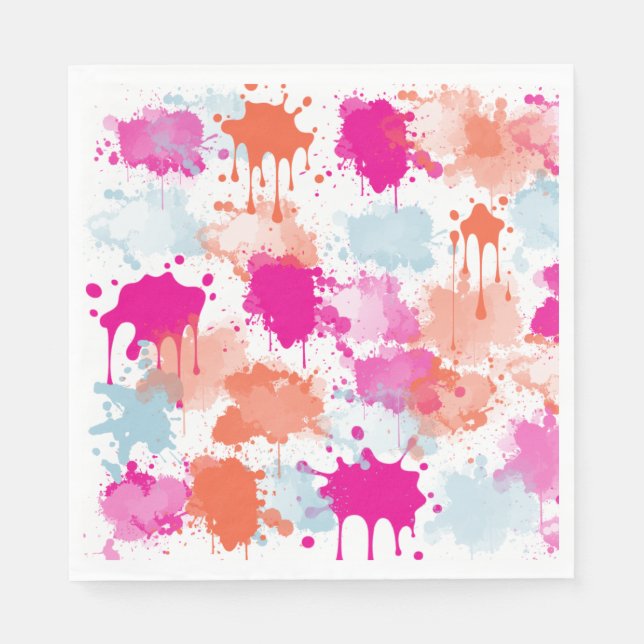Orange Pink Blue Abstract Modern Paint Splashes  Napkins (Front)