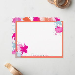 Orange Pink Blue Abstract Modern Paint Splashes Note Card