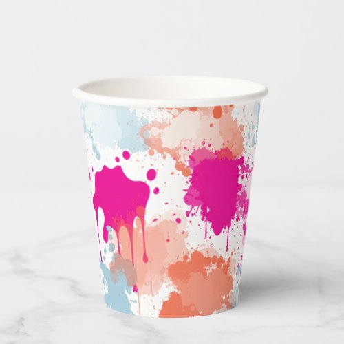 Orange Pink Blue Abstract Modern Paint Splashes Paper Cups