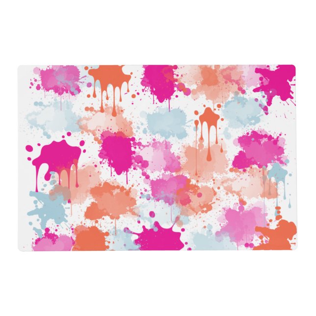 Orange Pink Blue Abstract Modern Paint Splashes Placemat (Front)