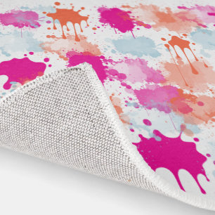 Orange Pink Blue Abstract Modern Paint Splashes Rug