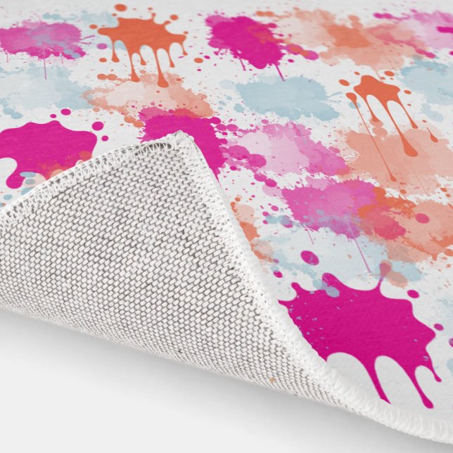 Orange Pink Blue Abstract Modern Paint Splashes  Rug (Indoor)