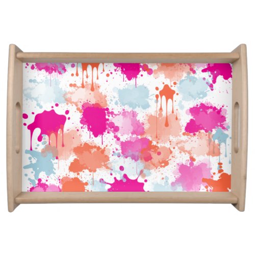 Orange Pink Blue Abstract Modern Paint Splashes  Serving Tray