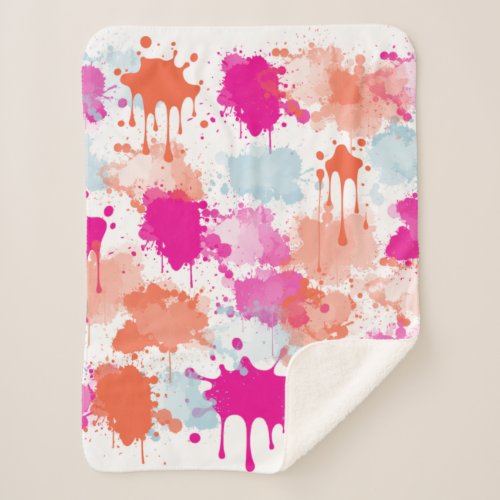 Orange Pink Blue Abstract Modern Paint Splashes Sherpa Blanket