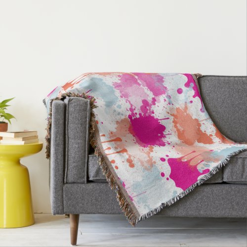 Orange Pink Blue Abstract Modern Paint Splashes  Throw Blanket