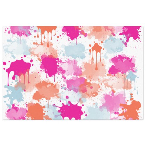 Orange Pink Blue Abstract Modern Paint Splashes Tissue Paper