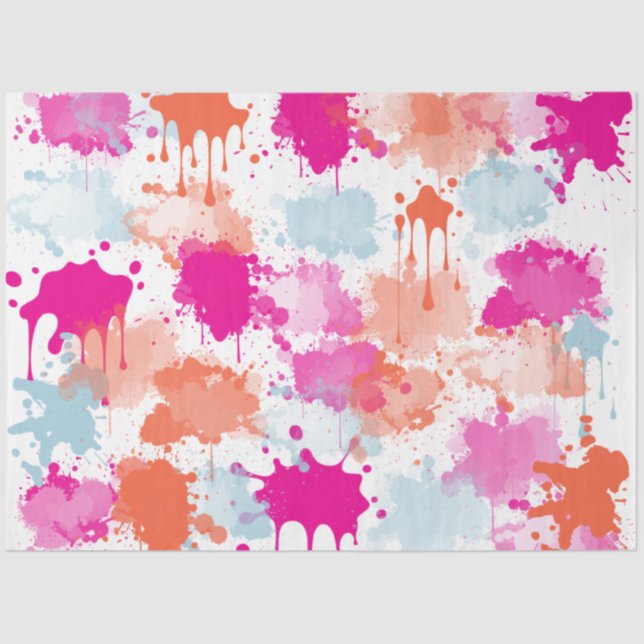 Orange Pink Blue Abstract Modern Paint Splashes Tissue Paper (Front)