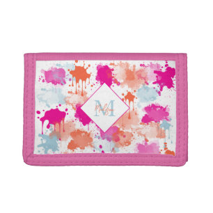Orange Pink Blue Abstract Modern Paint Splashes Tri-fold Wallet