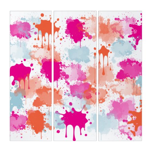 Orange Pink Blue Abstract Modern Paint Splashes  Triptych