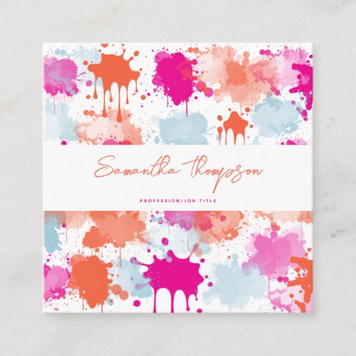 Orange Pink Blue Abstract Modern QR Code Square Business Card
