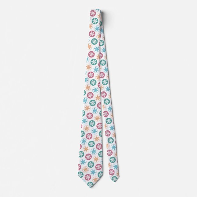 Orange, Pink & Blue Polka Dot Snowflake Pattern Tie (Front)