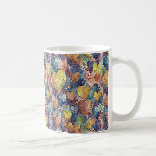 orange pink blue yellow hearts coffee mug (Right)