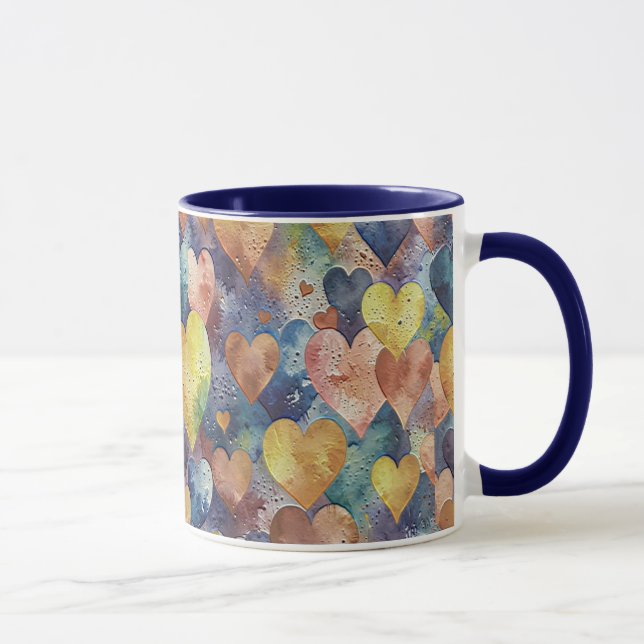 orange pink blue yellow hearts mug (Right)