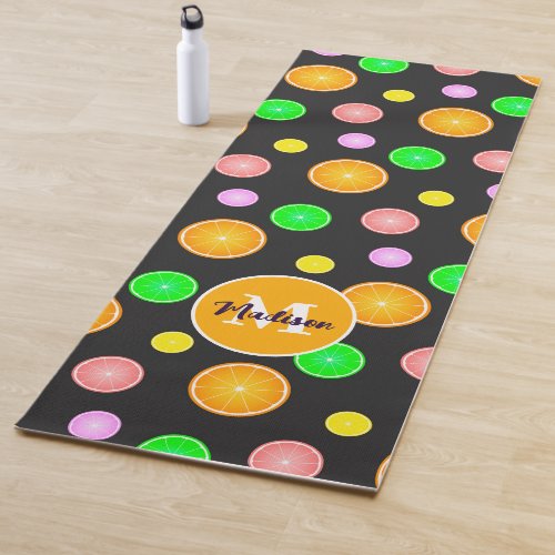 Orange pink bright fruit summer pattern Monogram Yoga Mat