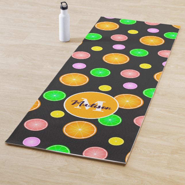 Orange pink bright fruit summer pattern Monogram Yoga Mat (In Situ)