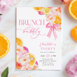 Orange Pink Brunch & Bubbly Birthday Brunch Invitation<br><div class="desc">Floral Brunch & Bubbly Birthday Brunch Invitation in a vibrant pink and oranges color theme and a pink bow</div>
