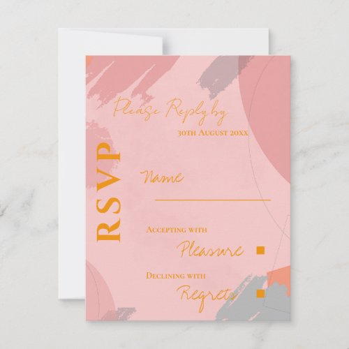 Orange Pink Brush Strokes Abstract Pretty Wedding RSVP Card