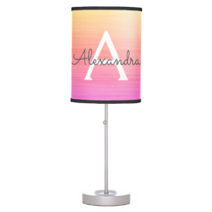 Orange Pink Brushed Metal Monogram Name Table Lamp