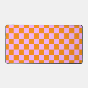 Orange + Pink Check Checkered Checkerboard Pattern Desk Mat