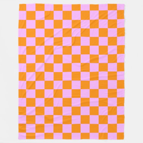 Orange  Pink Check Checkered Checkerboard Pattern Fleece Blanket